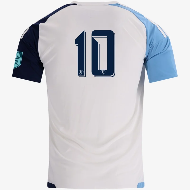 ECNL home jersey (white with sky blue and navy sleeves), back