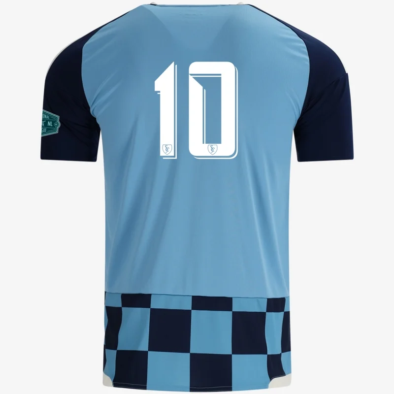 ECNL RL third kit jersey (sky blue and navy checks), back