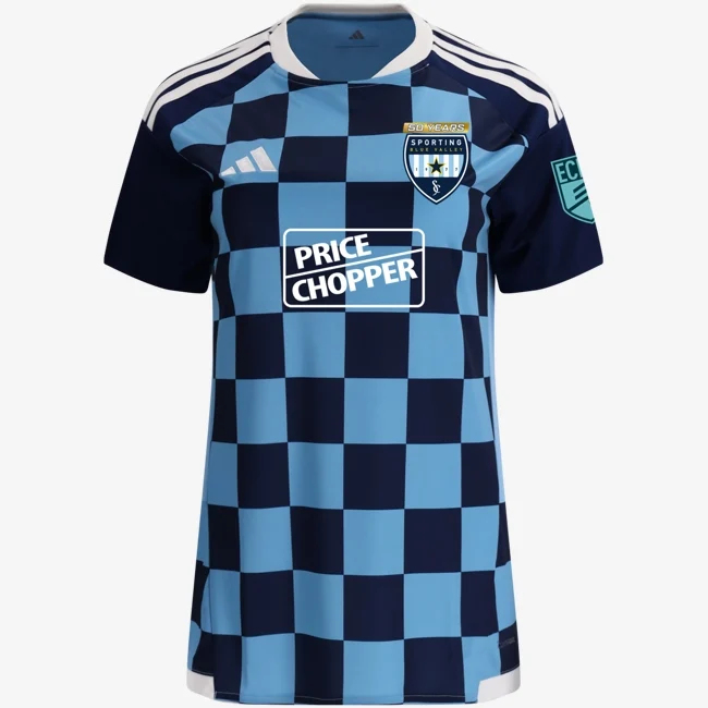 ECNL third kit jersey (sky blue and navy checks), front