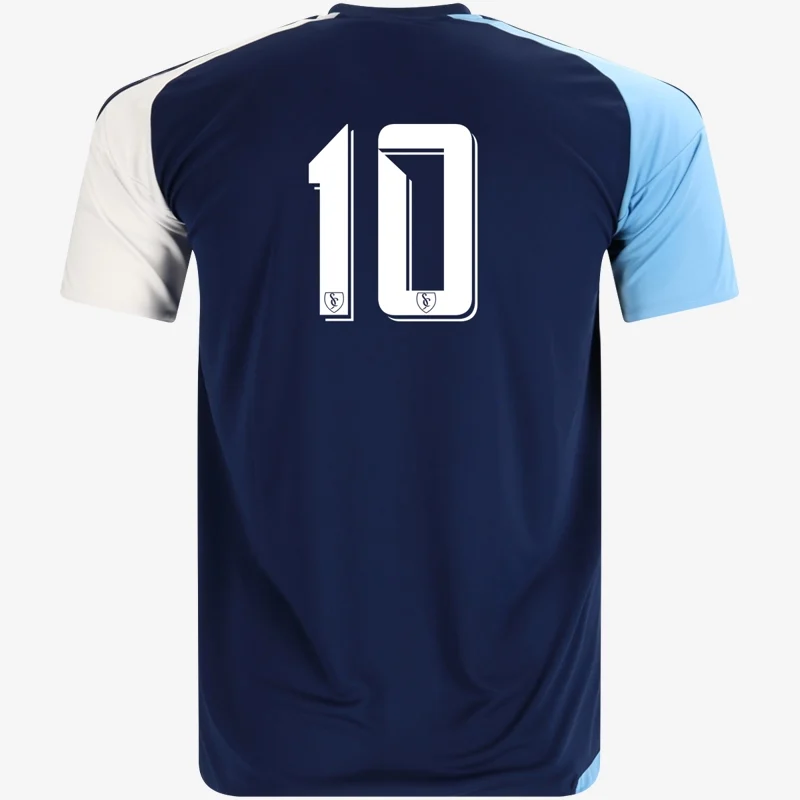 SBV Premier away jersey (navy with sky blue and white sleeves), back